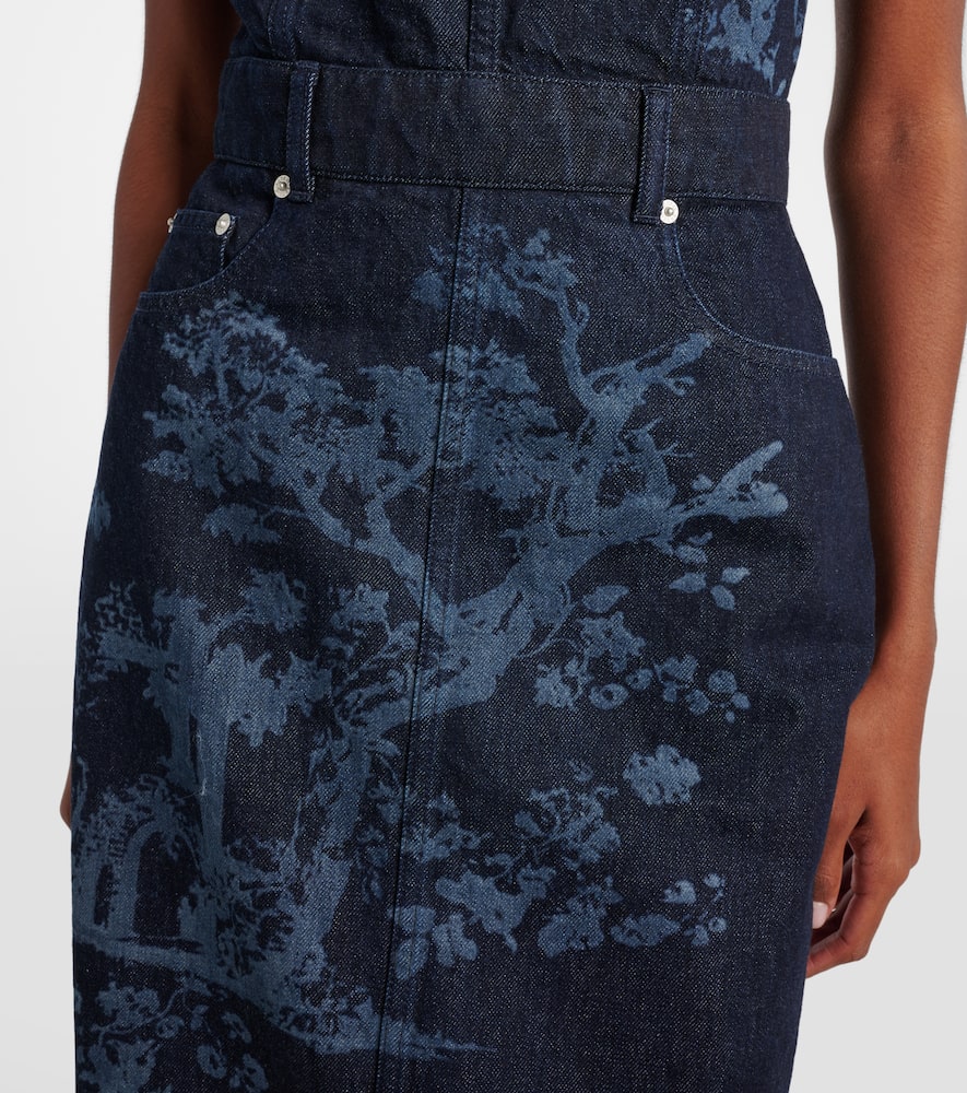 Embroidered cotton denim pencil dress