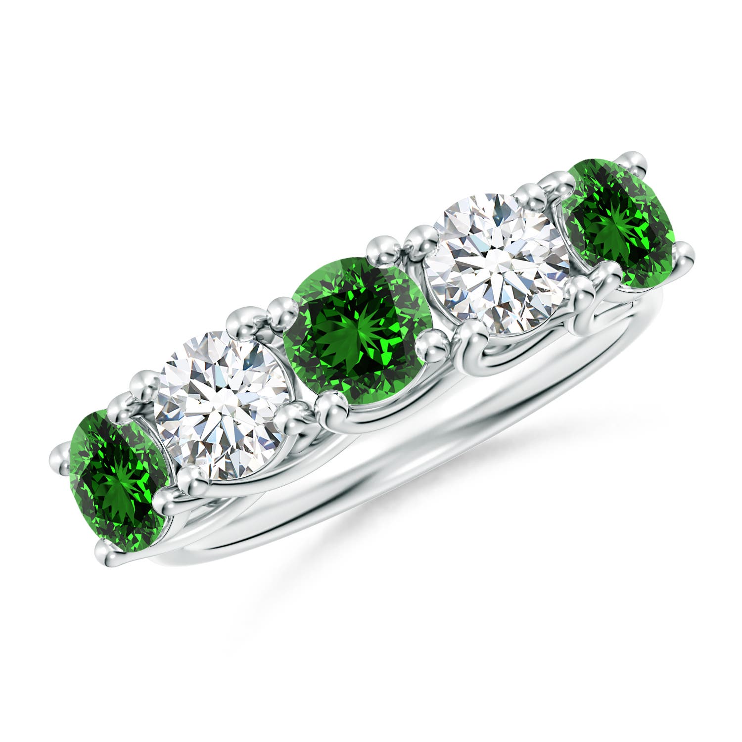 Angara 1.35 Carats Lab-Grown Half Eternity Five Stone Emerald and Lab Diamond Wedding Ring in Platinum