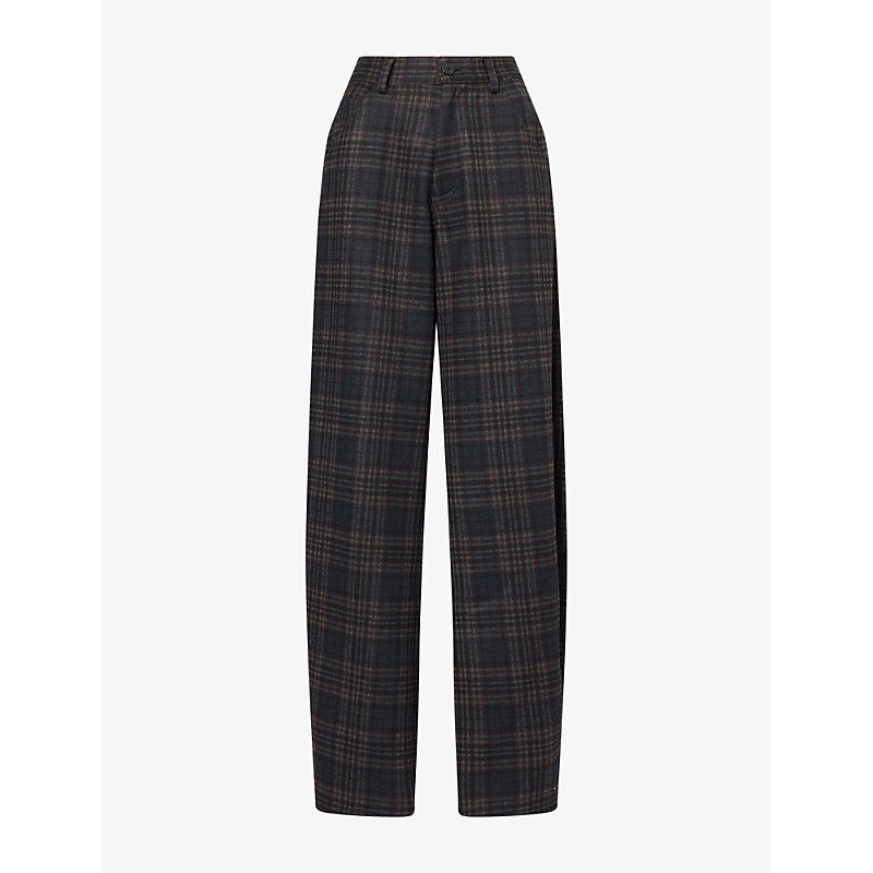 Womens Khris Tartan Check Barrel-Leg Woven Trousers