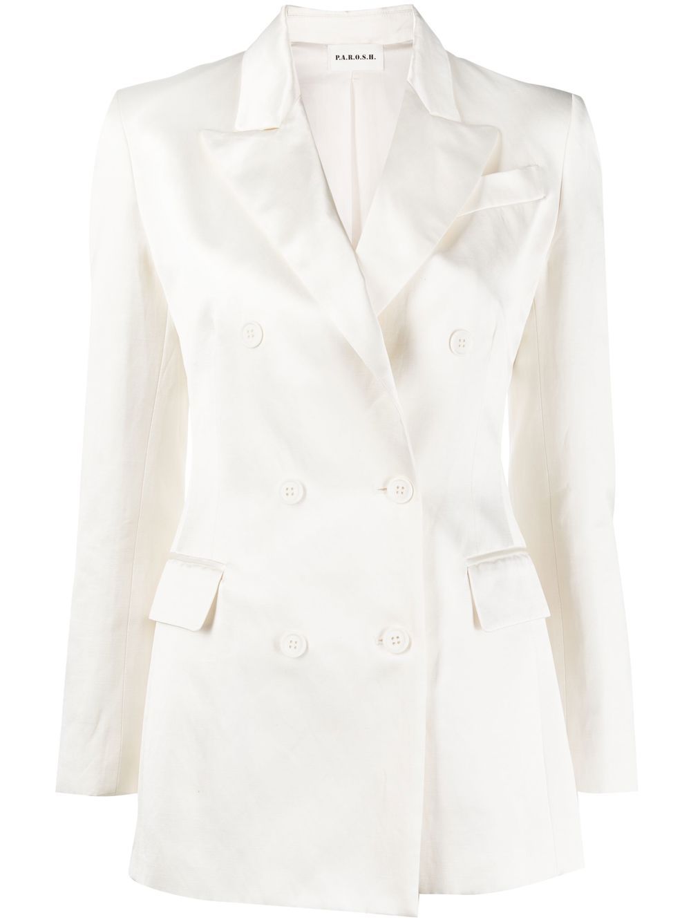 Satin double-breasted blazer - White