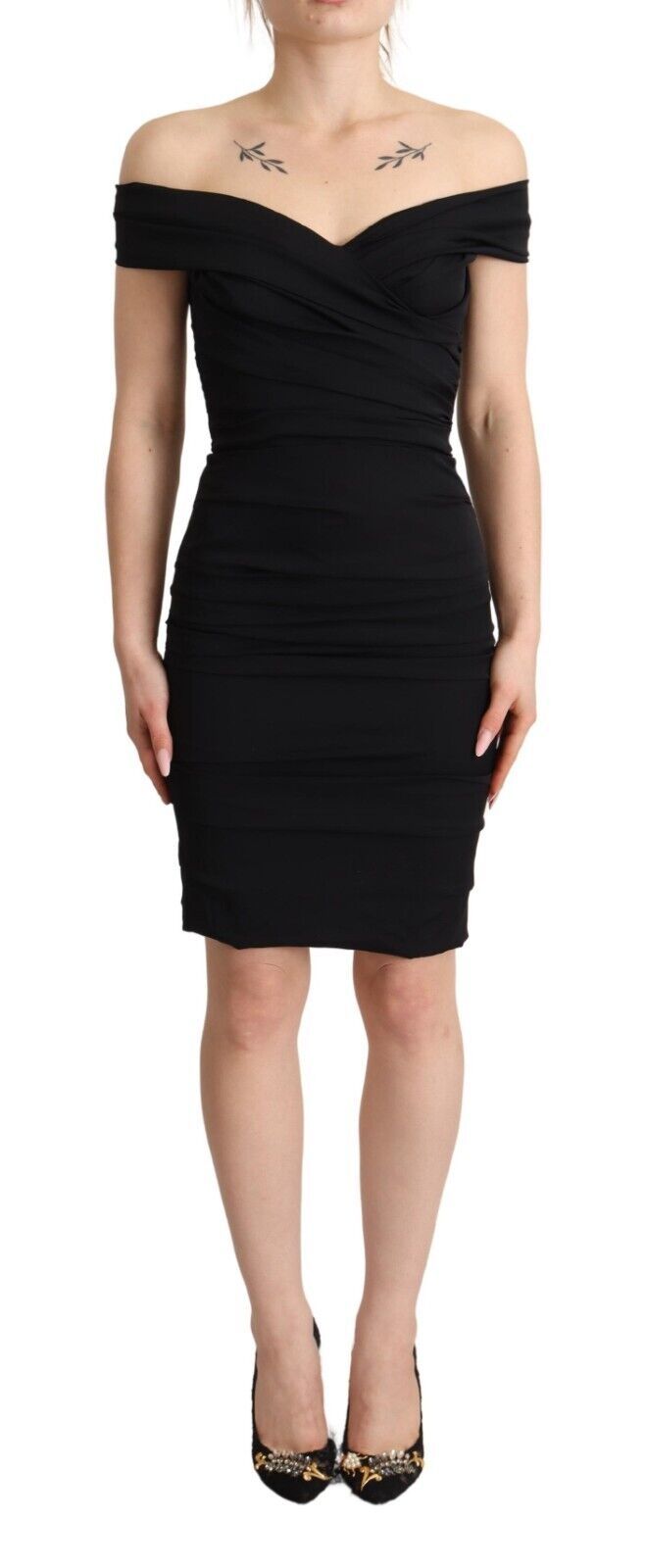 Off-Shoulder Silk Bodycon Dress — Black