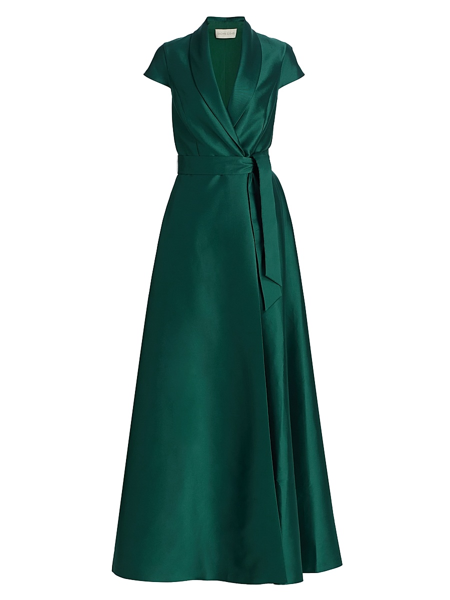Women's Etienne Shawl Collar Wrap Gown - Forest Green