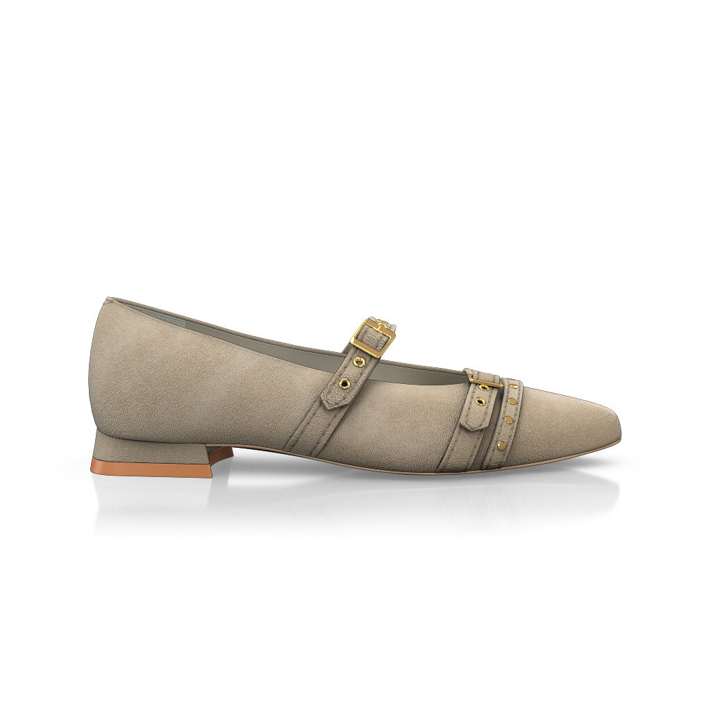 Ballerines pointues Chaussures plates Femme Faites main en Italie en Daim Kaki Beige - Sur Mesure, Petit, Boucles, Boucle - GIROTTI