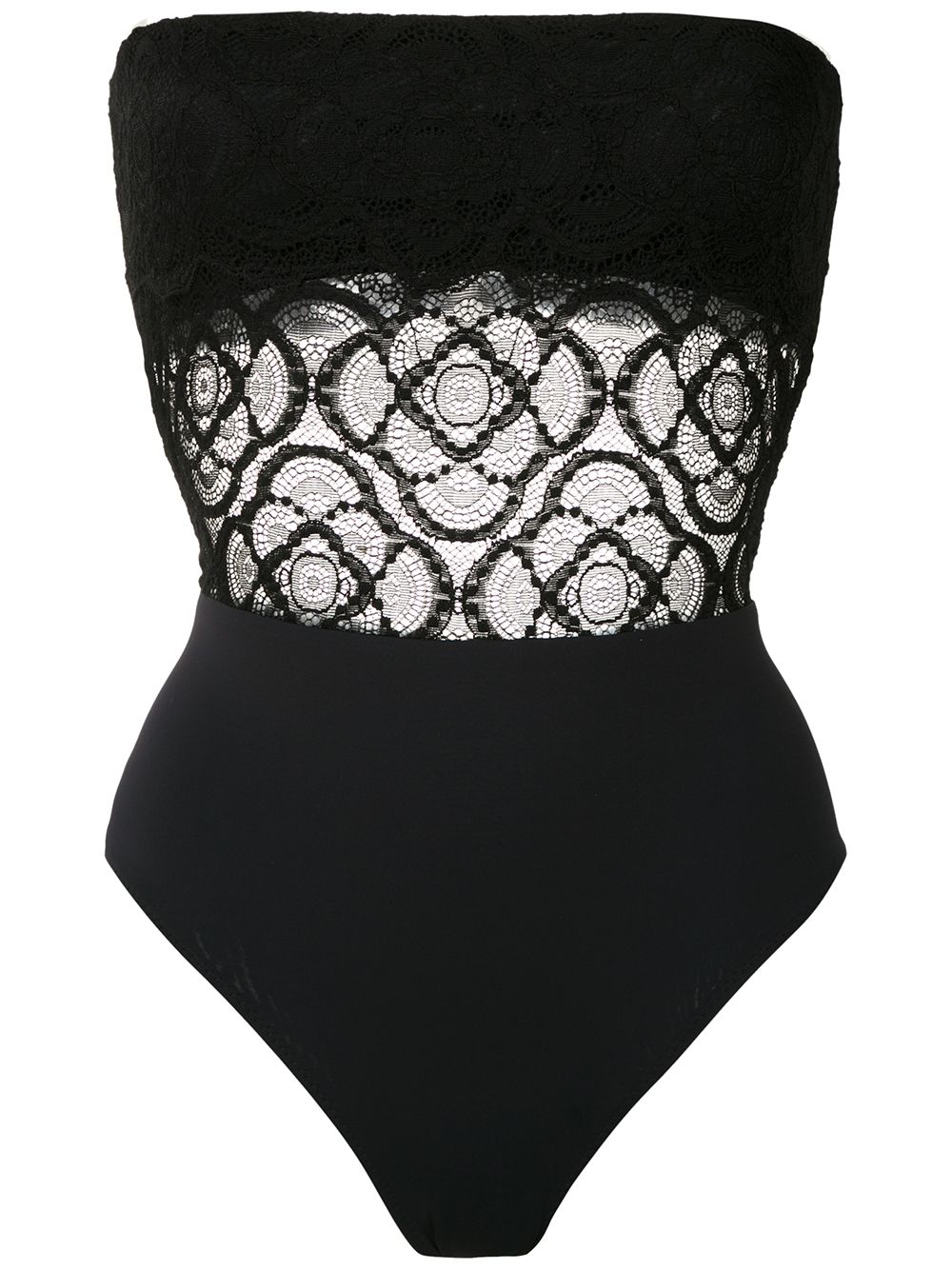 Lace panels strapless swimsuit - Black