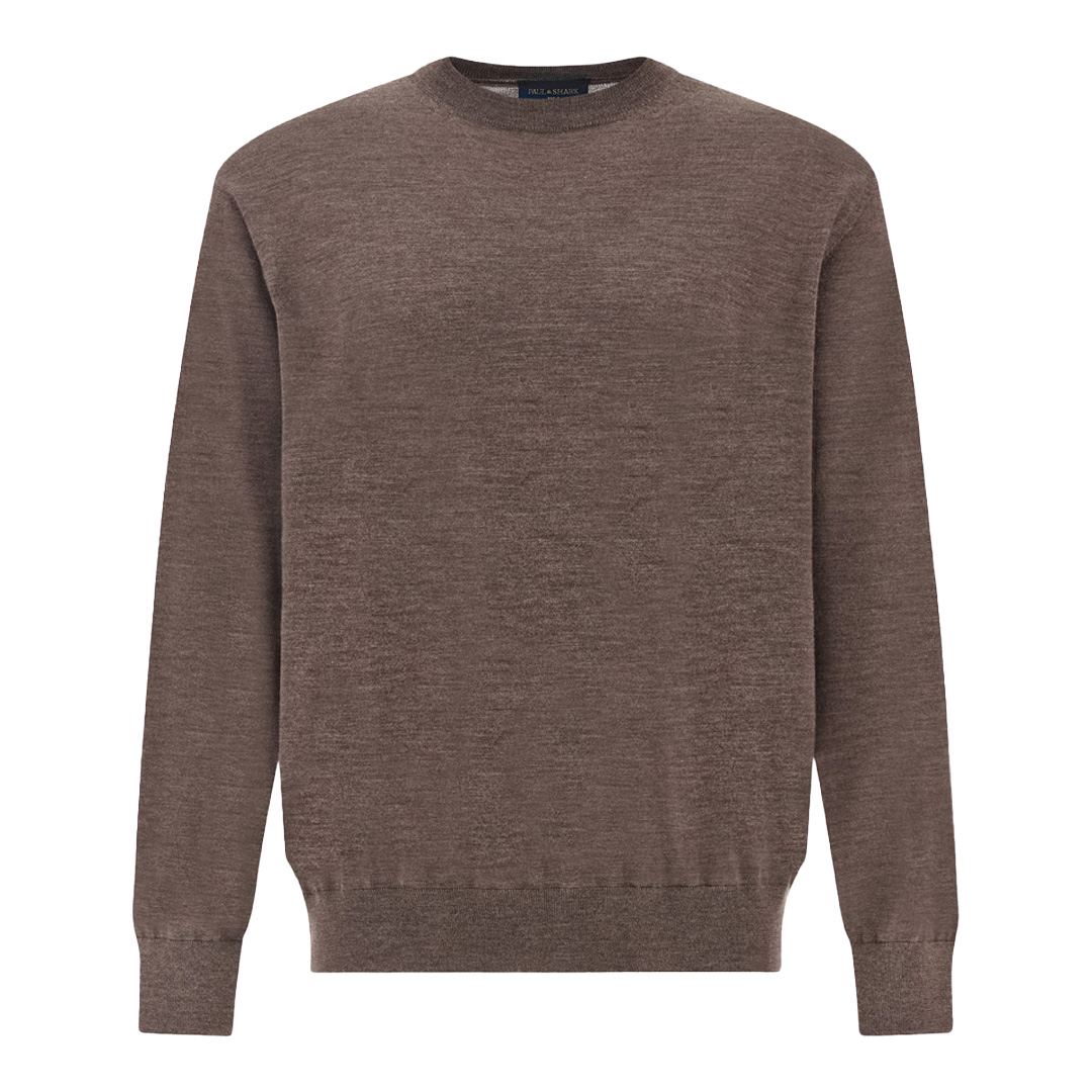 140’S superfine Merino wool crewneck sweater, Man, Coffee Quartz