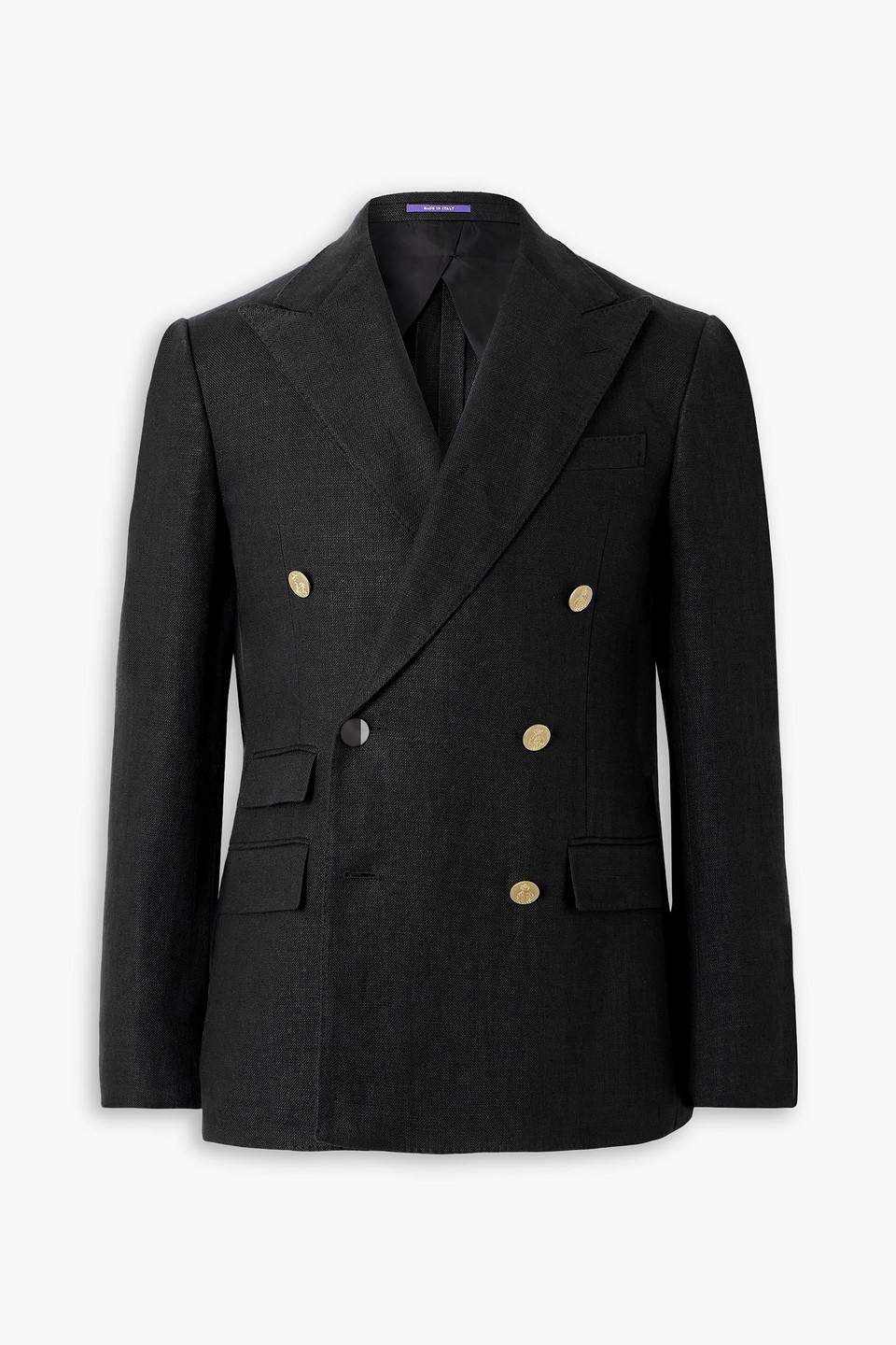 Kent slim-fit double-breasted linen blazer - Black - US 42
