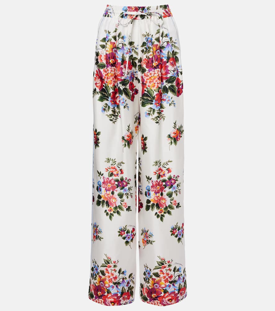 Floral silk wide-leg pants
