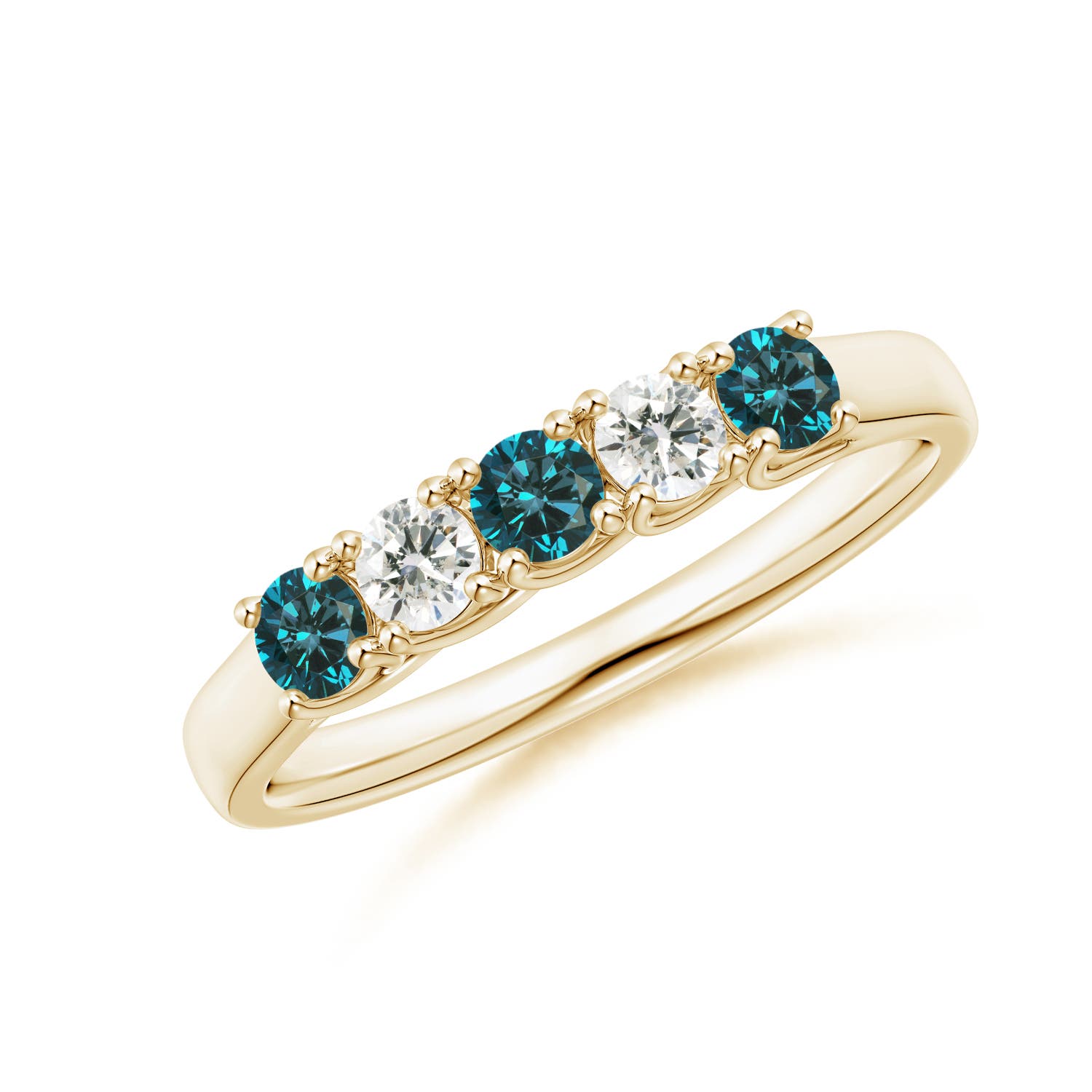 Angara 0.26 Carat Half Eternity Five Stone Enhanced Blue and White Diamond Wedding Ring in 14K Yellow Gold
