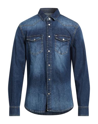 Man Denim shirt Blue Size S Cotton, Elastane