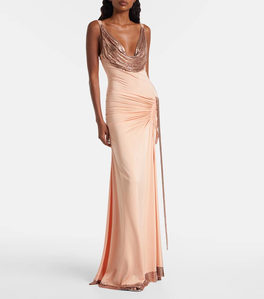 Chainmail satin gathered gown