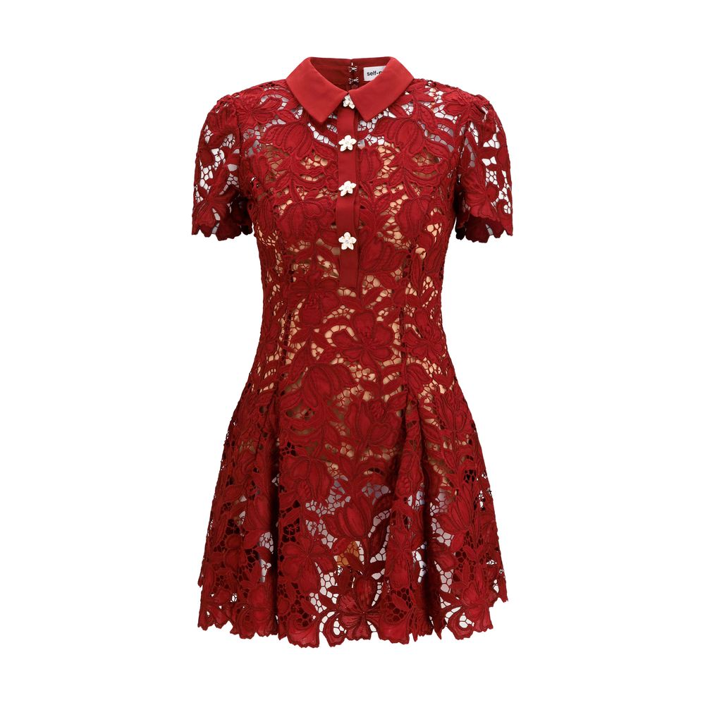 Lace Floral Collar Dress — Red