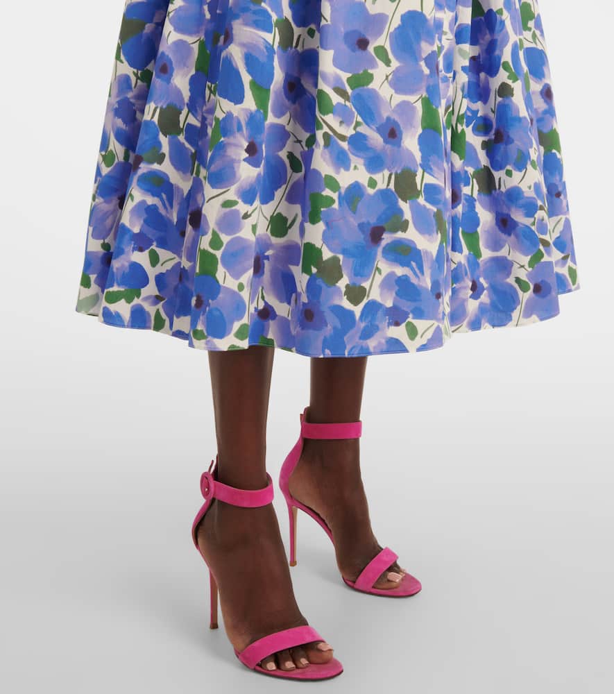 Floral cotton-blend midi skirt