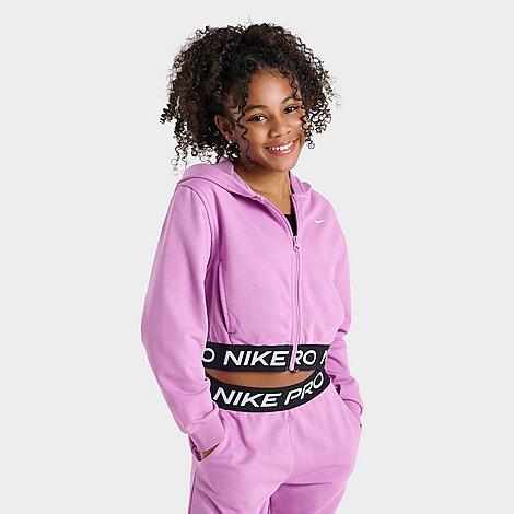 Girls' Big Kids Pro Fleece Dri-FIT Full-Zip Hoodie in Light Magenta/Light Magenta/Black