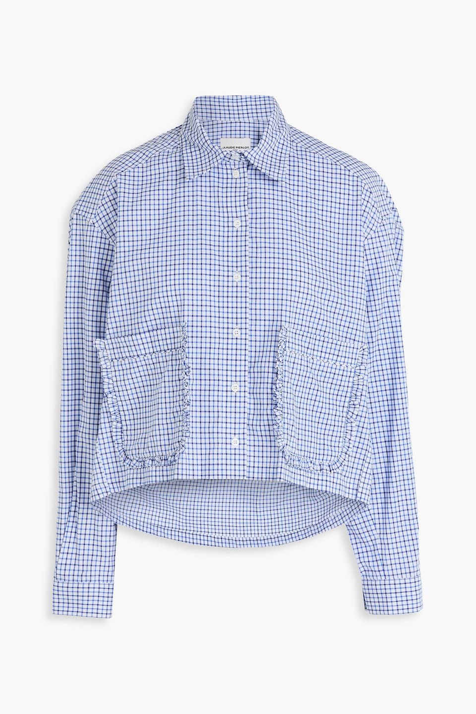 Cropped checked cotton shirt - Blue - FR 40