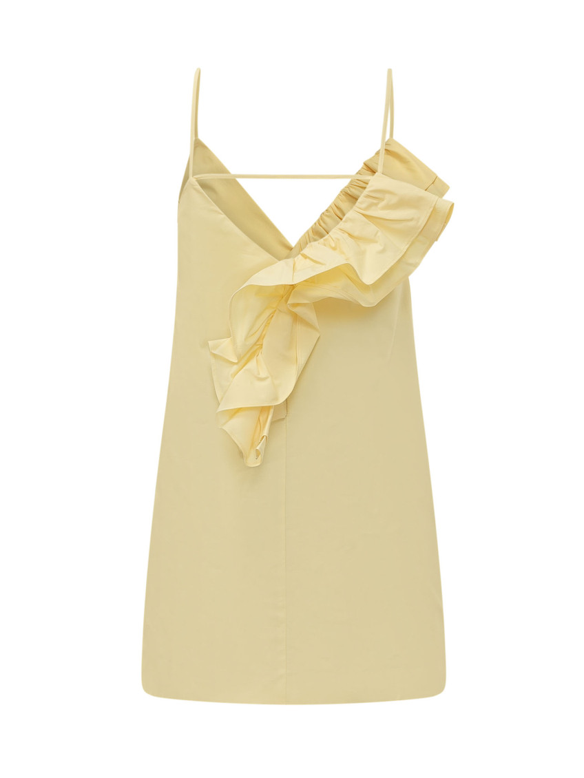 Yellow Solid V Neck Knee Length Dress