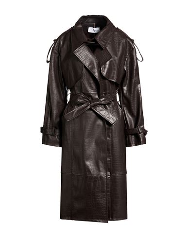 Woman Overcoat & Trench Coat Dark brown Size 4 Polyurethane, Polyester