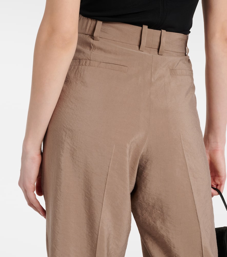 Pleated silk-blend twill straight pants