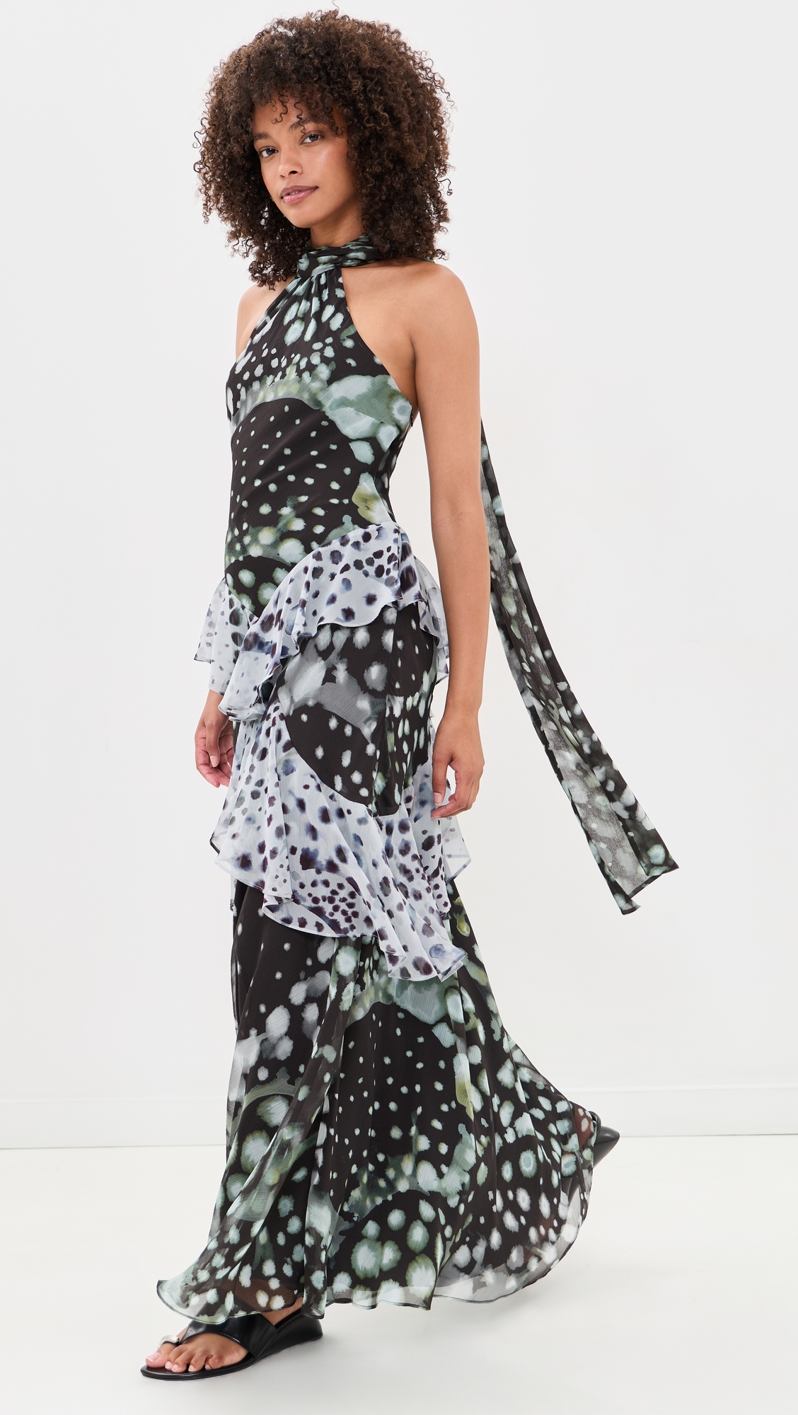 Iyla Printed Ruffle Gown Pearl Ray Inverse