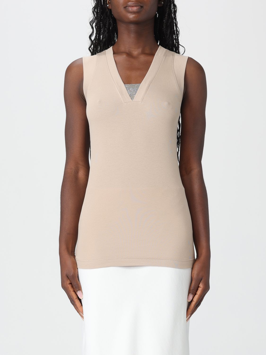 Monili-detail jersey tank top - Blue