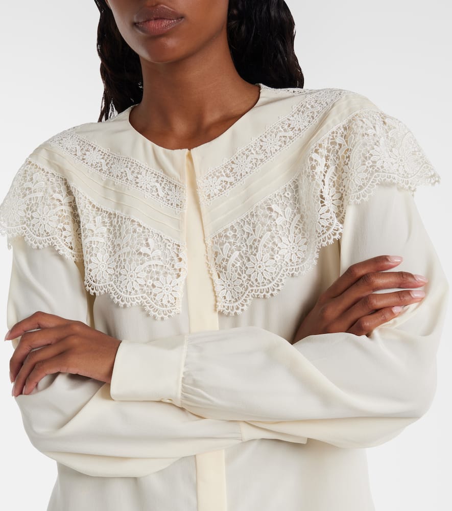 Chloé Lace-trimmed silk crêpe de chine blouse