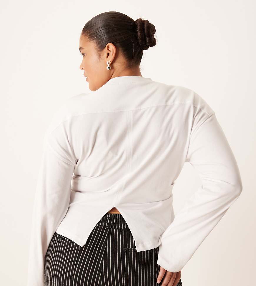 ASOS DESIGN Curve long sleeve corset waist tee in white