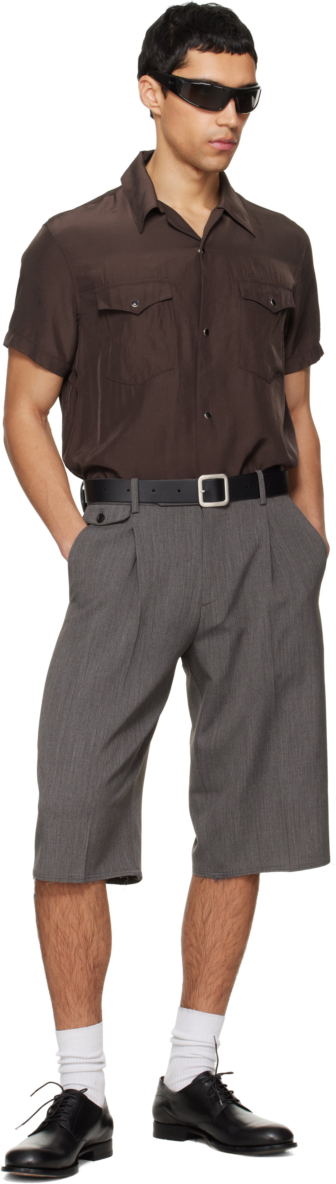 Brown Washed Rayon Pearl Snap Shirt
