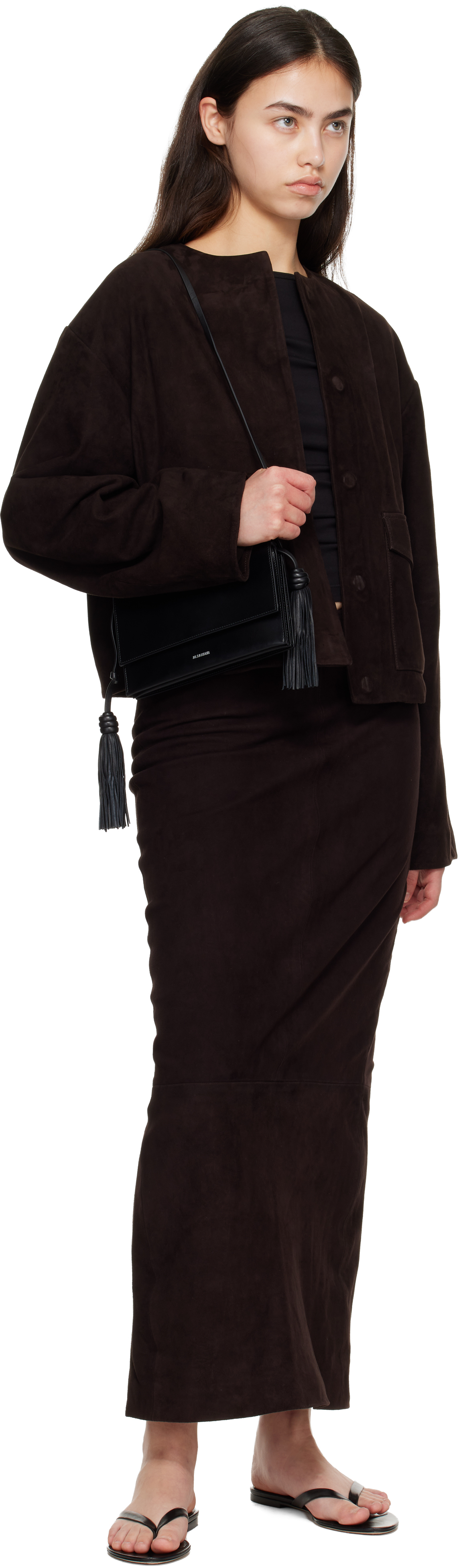 Brown Suede Utility Cocoon Bomber Jacket