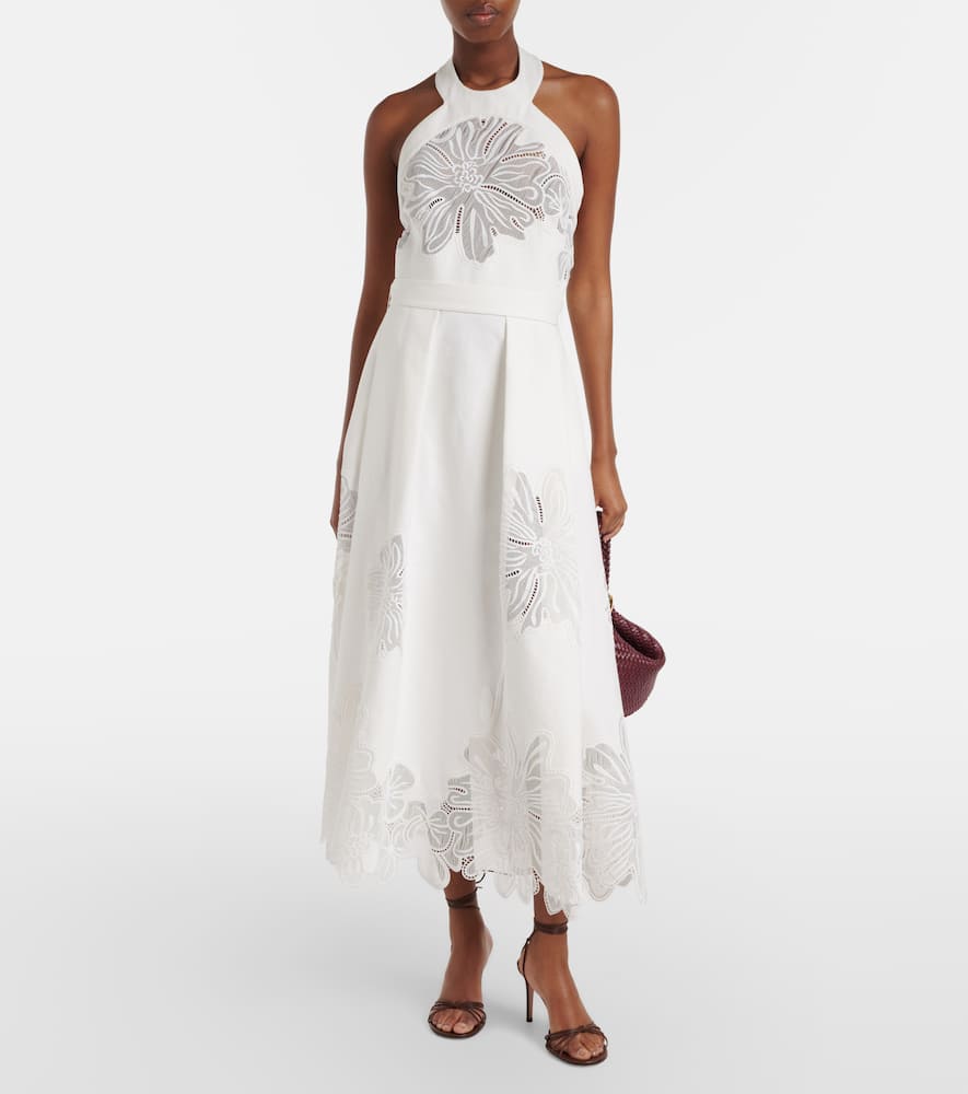 Embroidered halterneck cocktail dress