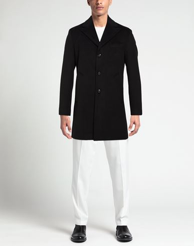 Man Coat Black Size 34 Polyester, Ramie, Elastane