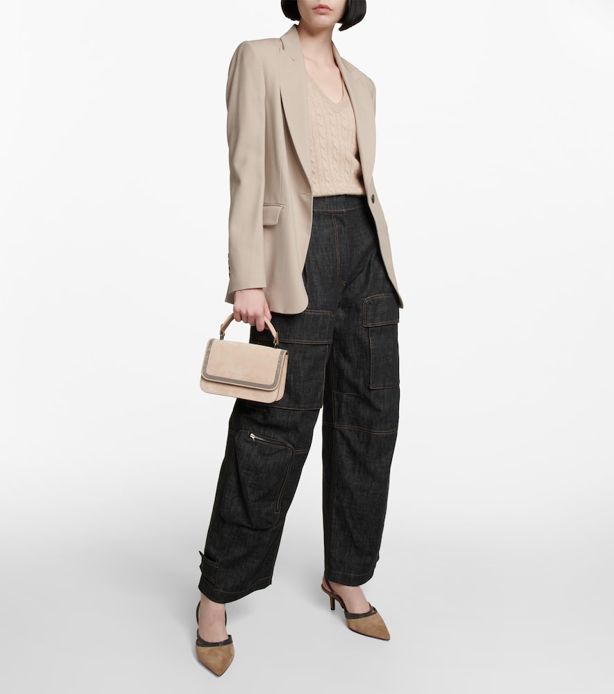 High-rise denim cargo pants