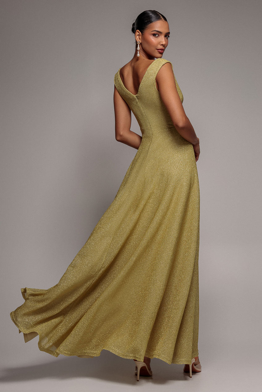 Goddiva Crossover Lurex Glitter Maxi Dress - Gold