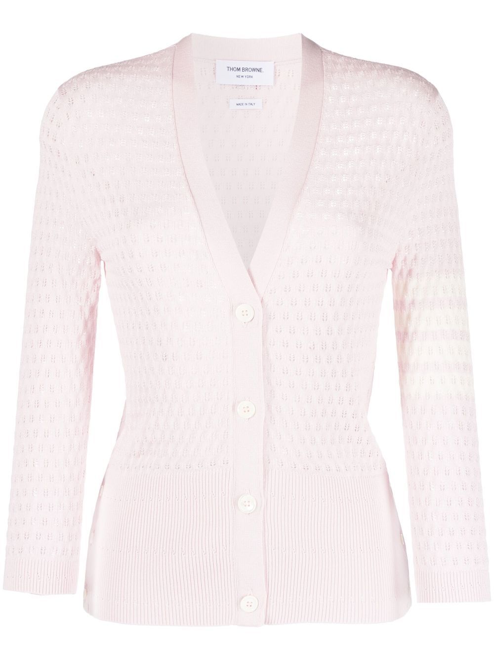 4-Bar stripe pointelle-knit cardigan - Blue
