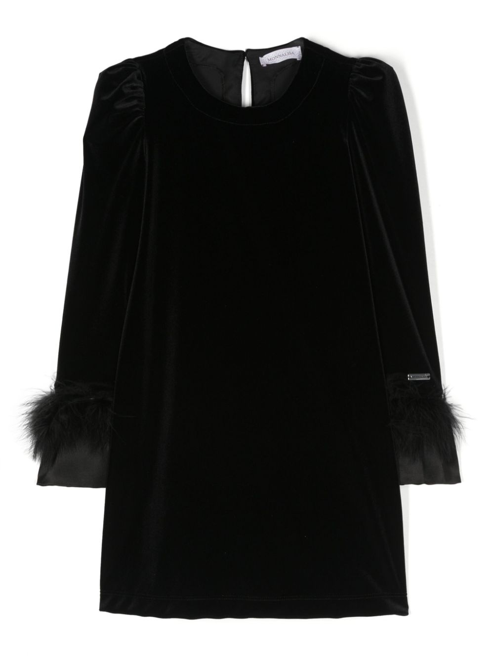 Feather-trim velvet dress - Black
