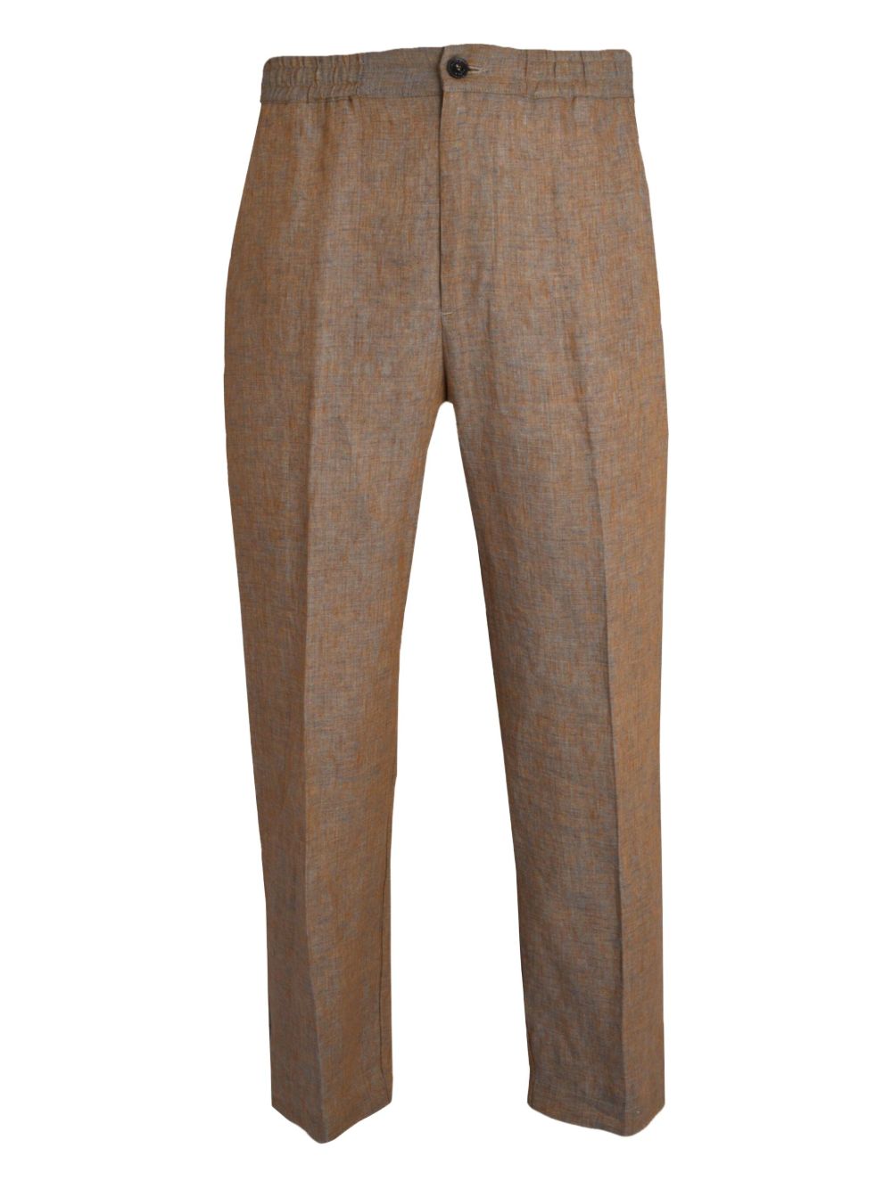 Elasticated-waist linen trousers - Brown