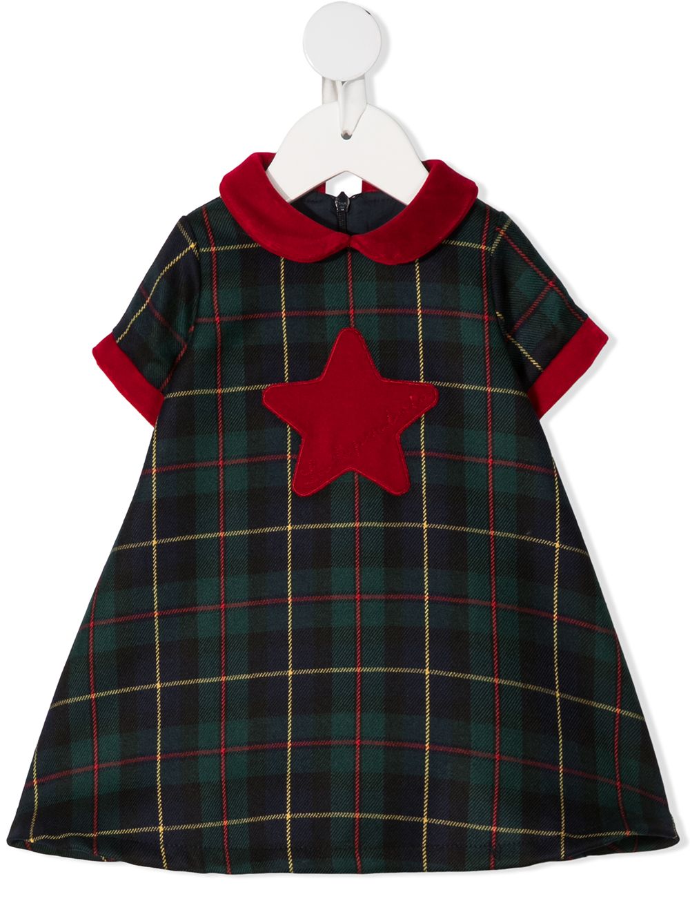 Tartan star-patch dress - Green