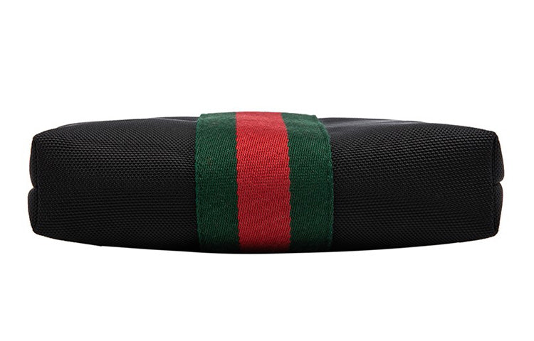 Men's Red Green Stripe Webbing Leather Logo Canvas Shoulder Messenger Bag Black