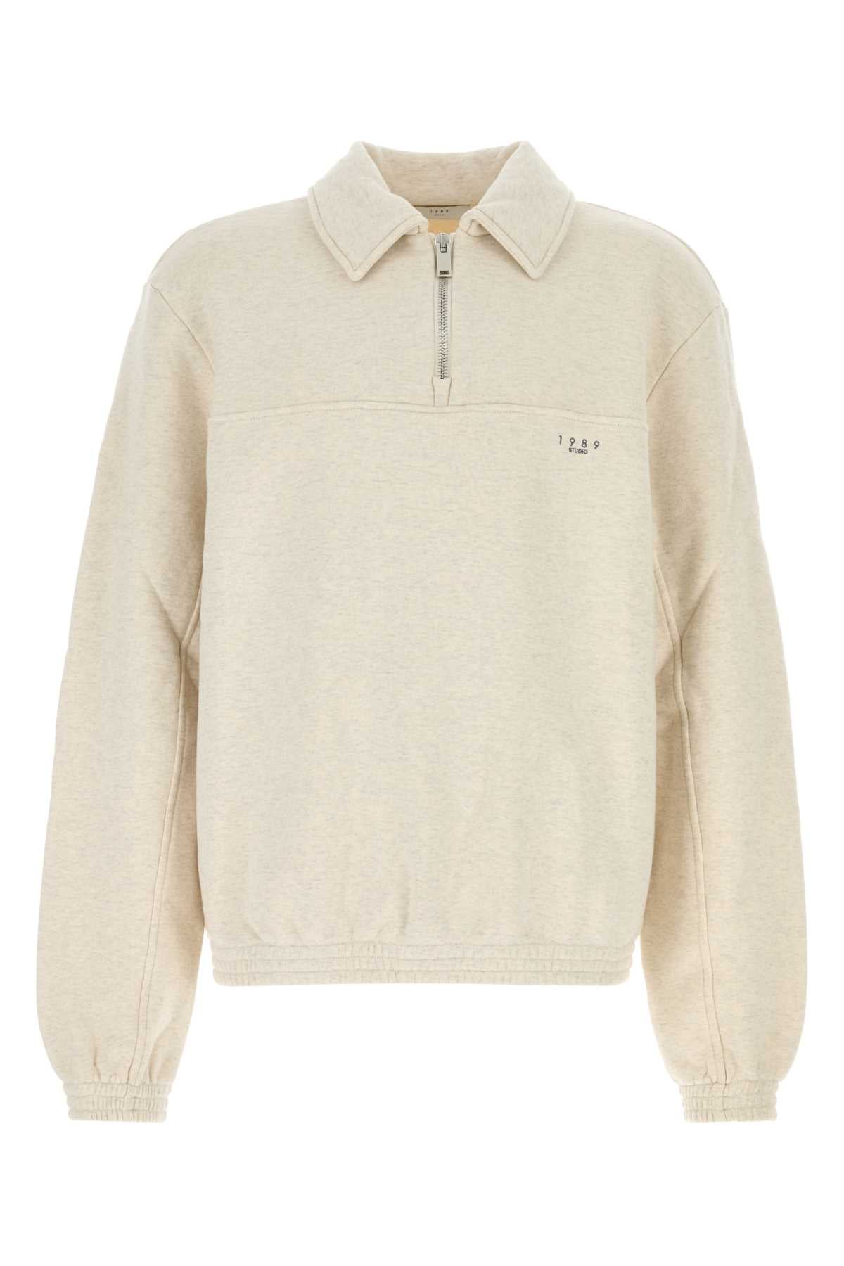 Half-Zip Cotton Sweatshirt — Beige
