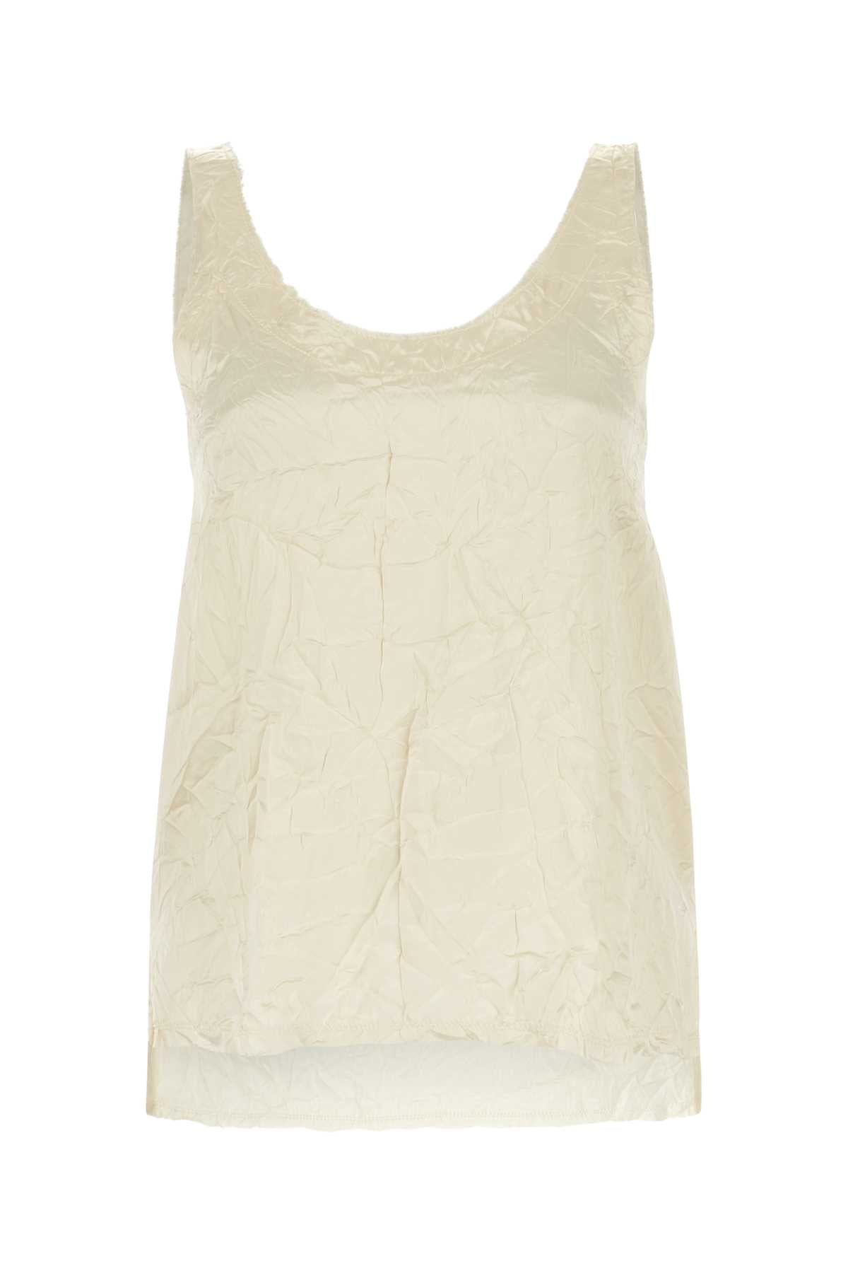 Crinkled Viscose Tank Top — Beige