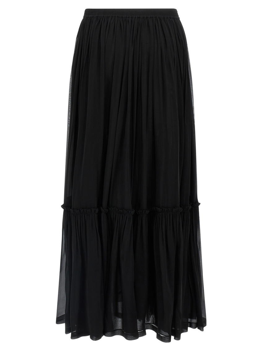 Black Semi-transparent Skirt With All-over Ruche In Silk Woman