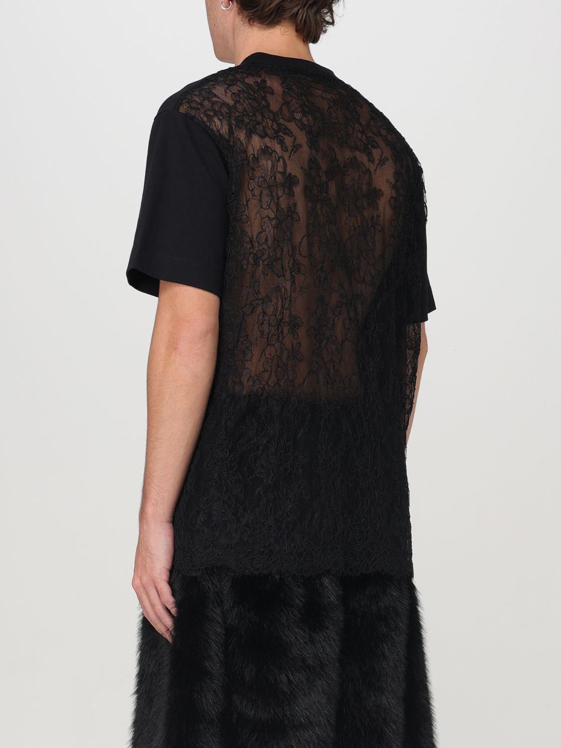 Sheer lace-panel T-shirt - White