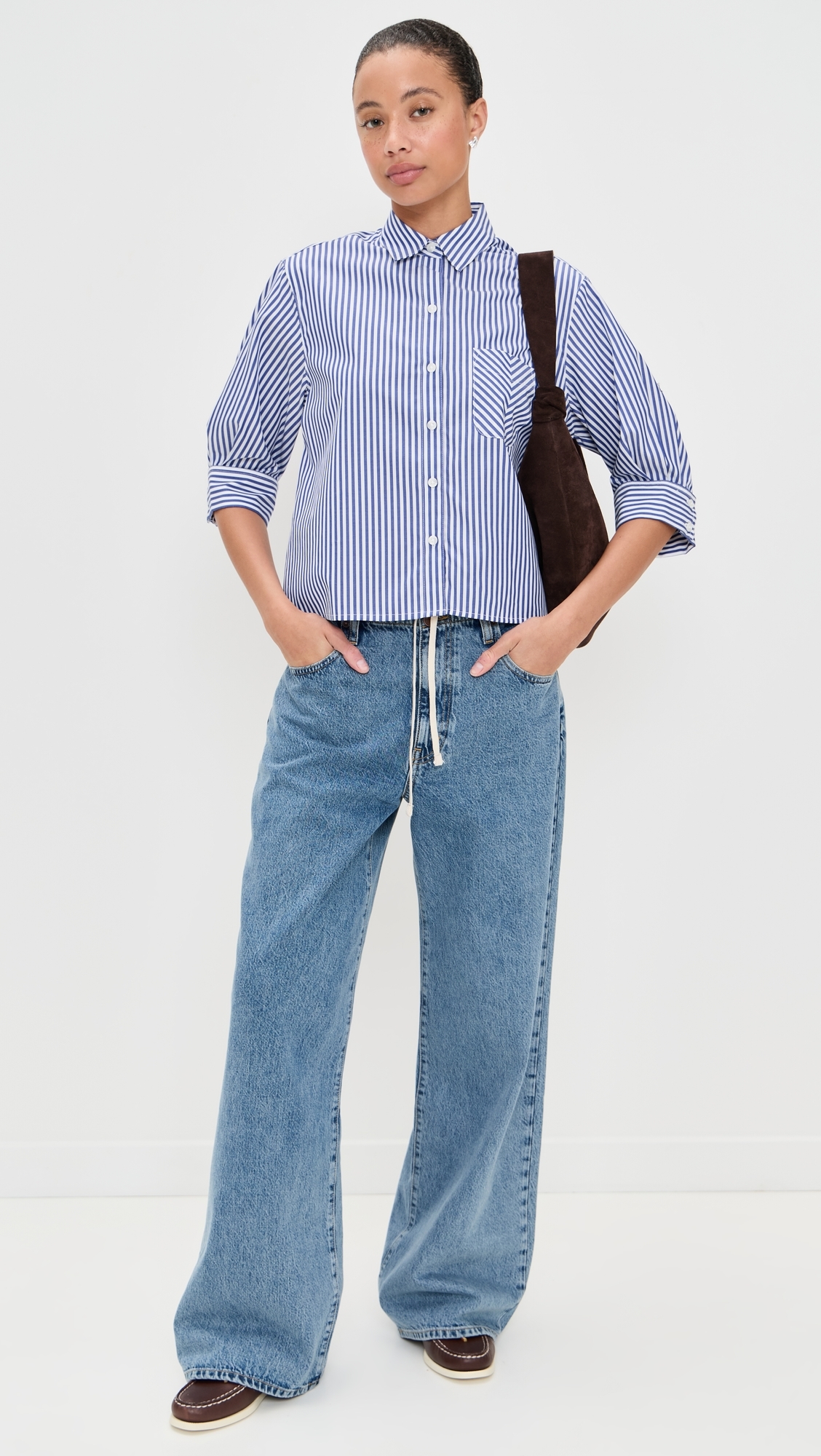 Lucia Stripe Poplin Shirt Navy Stripe