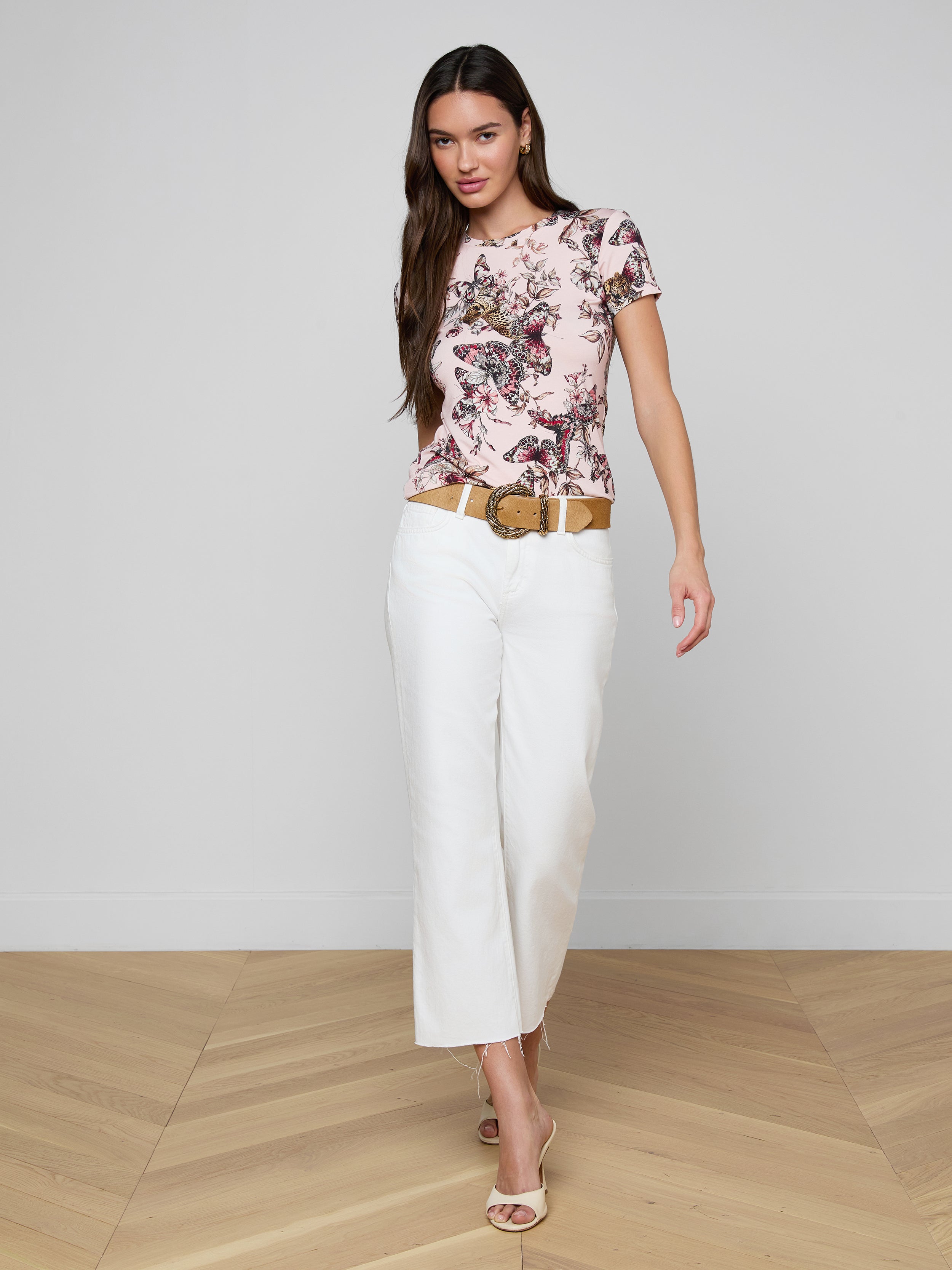 Ressi Fitted T-Shirt In Nectar Pink Multi Butterfly Jungle
