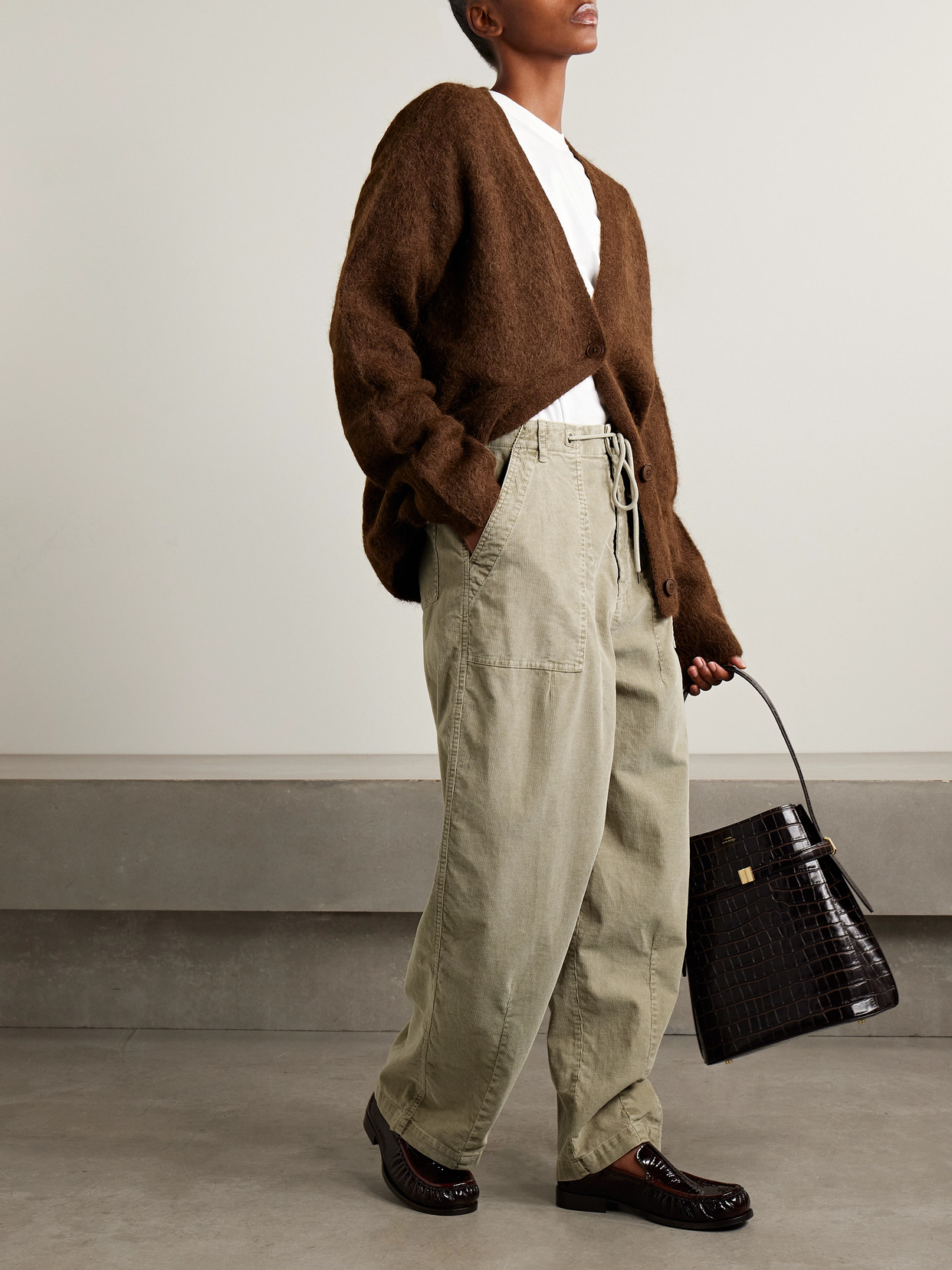 Cotton-blend Corduroy Barrel-leg Pants - Neutrals