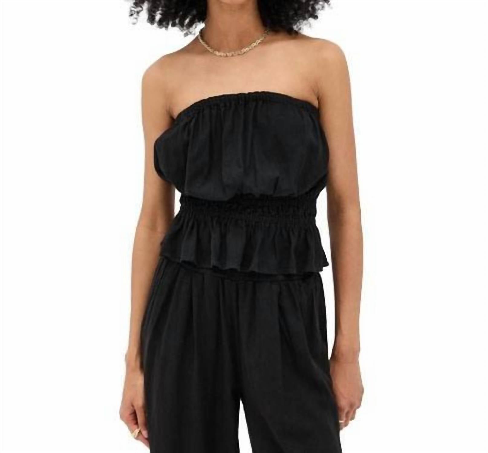 Linen Cropped Tube Top In Black
