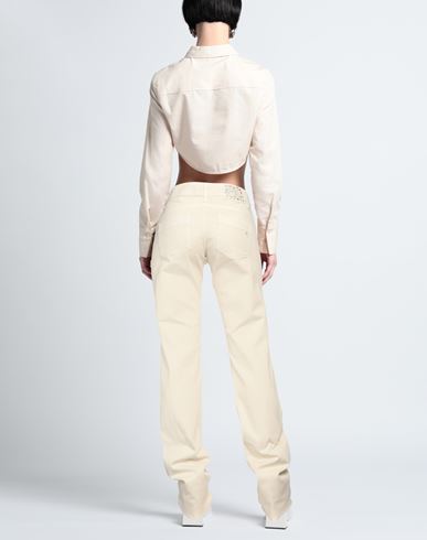Woman Jeans Cream Size 12 Cotton, Elastane