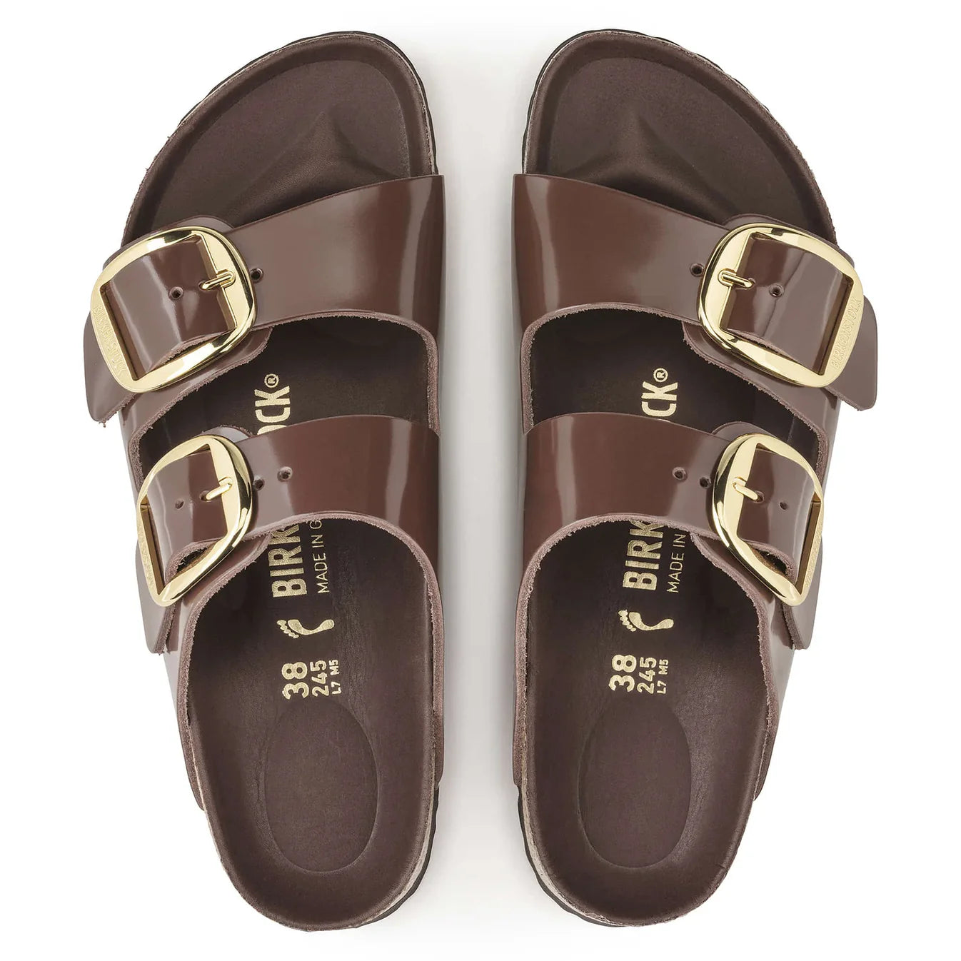 Unisex Arizona Big Buckle Natural Leather Patent High Shine Chocolate