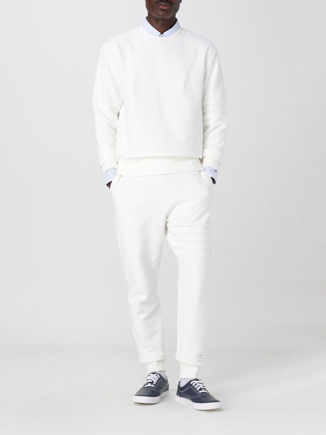 Cotton Four Bar Crewneck Sweatshirt