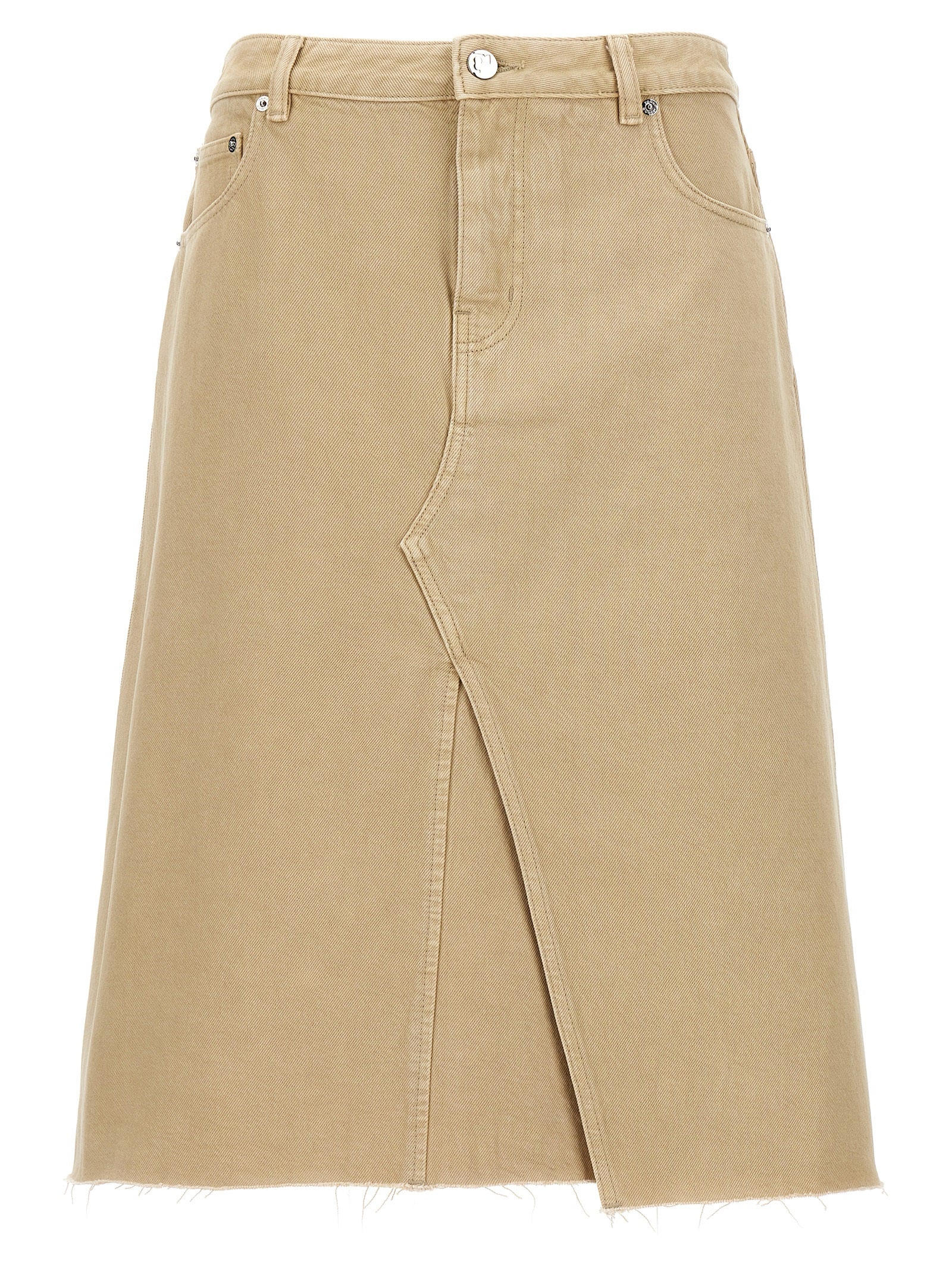 Deconstructed Cotton Denim Skirt — Beige
