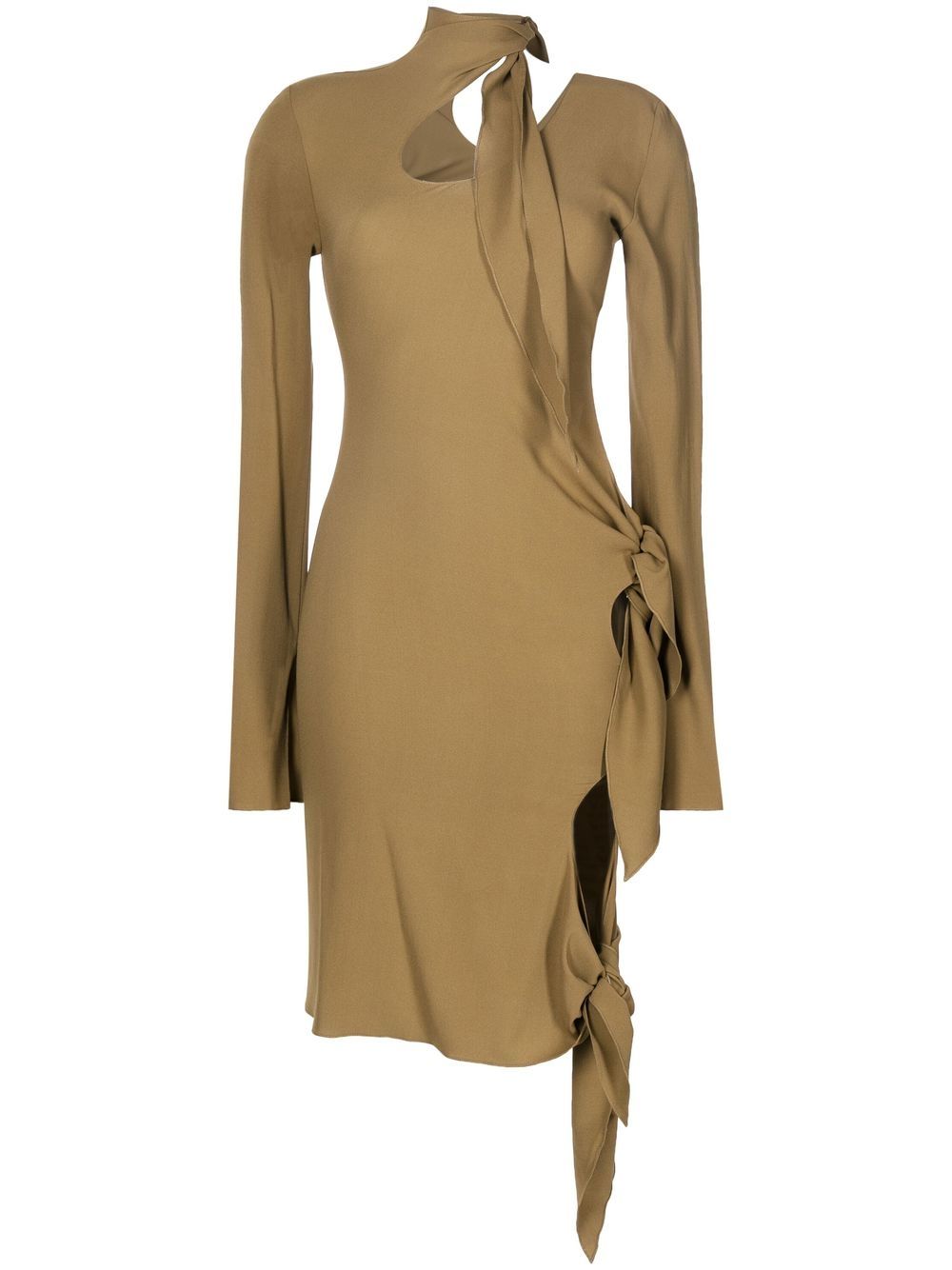 Cut-out details tied dress - Brown