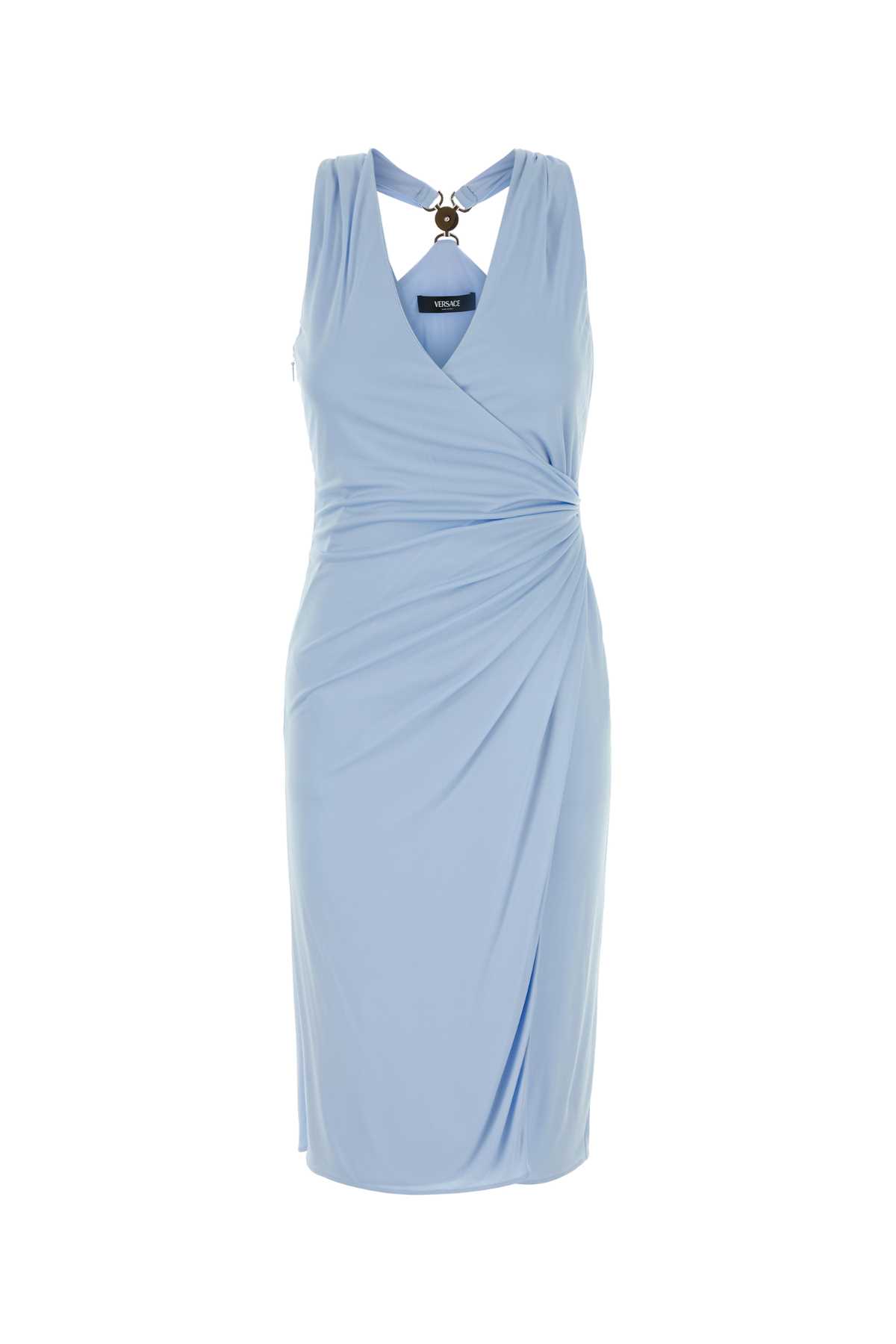 Light Blue Midi Dress With V-neckline In Viscose Woman